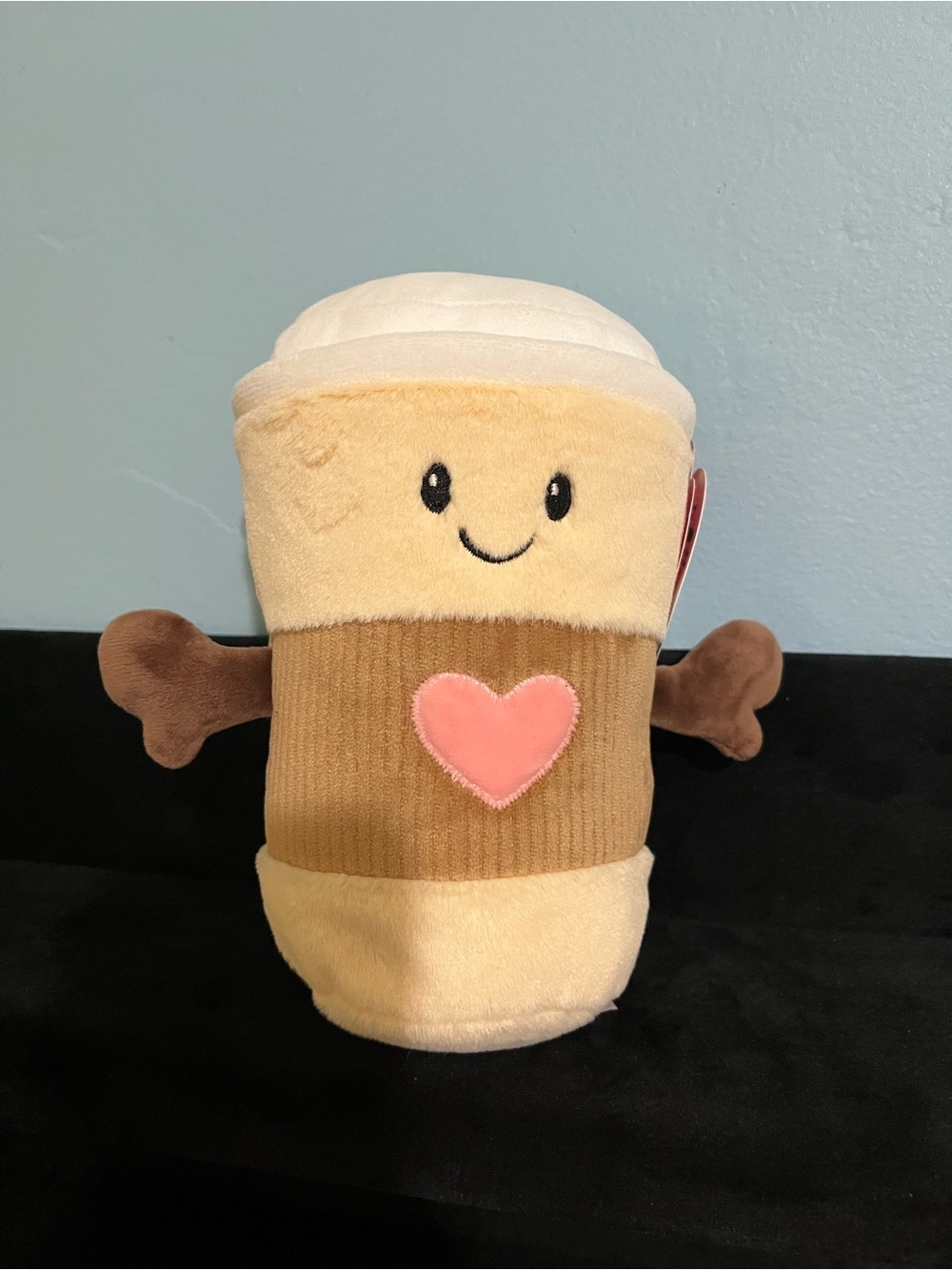 Cuddly Coffee Cup Plush Toy with Pink Heart - Kids Stuffed Animal